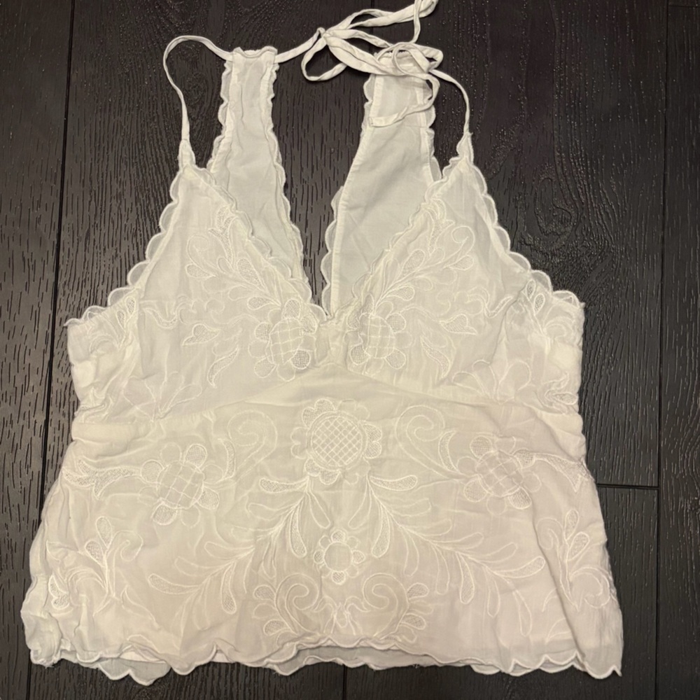 American Eagle Outfitters White Embroidered Lace Halter Tank